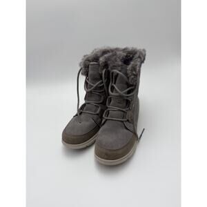 Sorel Winter Boots Womens 7.5 Explorer Joan Gray Suede Faux Fur NL3039-052